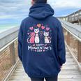 Cat Lover Kitten Happy Valentine Day Kid Women Oversized Hoodie Back Print Navy Blue