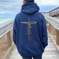 Christian Faith Cross Script Jesus Holy Symbol For Men Women Women Oversized Hoodie Back Print Navy Blue