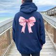 Coquette Pink Bow For Girls Cute Pink Coquette Bow Women Oversized Hoodie Back Print Navy Blue