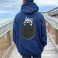 Cute Pocket Raccoon Women’s Oversized Hoodie - Back Print Style Navy Blue