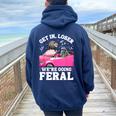 Feral Animal Meme Women's Oversized Hoodie - Fun & Unique Back Print Navy Blue