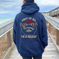 First Of All I'm A Delight Sarcastic Raccoon Lover Women Oversized Hoodie Back Print Navy Blue