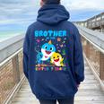 Brother Of The Birthday Family Shark Birthday Boy Girl Women Oversized Hoodie Back Print Navy Blue