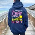 Softball Girl With Pretty Face Women Oversized Hoodie Back Print Navy Blue