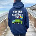 Garbage Truck Sister Birthday Boy Balloons Birthday Party Women Oversized Hoodie Back Print Navy Blue