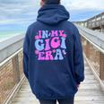 In My Gigi Era Pregnancy Announcement Grandma Mother's Day Small Black Women Oversized Hoodie Back Print Navy Blue