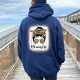 Grammy Life Bleached Leopard Messy Bun Mother's Day Women Oversized Hoodie Back Print Navy Blue