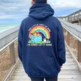 Groovy Raccoon Women’s Oversized Hoodie – Dumpster Fire Theme Navy Blue