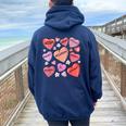 Heart Valentines Day Love Special Education Students Teacher Women Oversized Hoodie Back Print Navy Blue