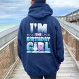 I'm The Birthday Girl Winter Snowflake Matching Family Women Oversized Hoodie Back Print Navy Blue