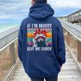 If I'm Moody Give Me Foody Sarcastic Raccoon Vintage Women Oversized Hoodie Back Print Navy Blue
