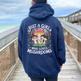 Just A Girl Who Loves Mushrooms Retro Nature N Cute Women Oversized Hoodie Back Print Navy Blue