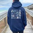 Just A Mama Who Loves Her Boy Mother's Day Women Oversized Hoodie Back Print Navy Blue