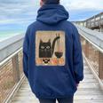 Kawaii Cat Eating Sushi Japanese Anime Cute Sushi Cat Girls Women Oversized Hoodie Back Print Navy Blue
