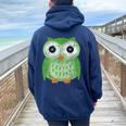 Large Green Owl For Any Owl Fan Vintage Owls Women Oversized Hoodie Back Print Navy Blue