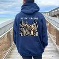 Let's Get Trashed Raccoon And Opossum Drinking Beer Women Oversized Hoodie Back Print Navy Blue