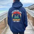 Leveled Up To Mommy 2024 Promoved To Momintage Gamer Women Oversized Hoodie Back Print Navy Blue