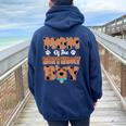 Mom And Dad Birthday Boy Dog Family Matching Women Oversized Hoodie Back Print Navy Blue