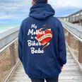 My Mother Is A Biker Babe Motorcycle Mom Moto Grandma Women Oversized Hoodie Back Print Navy Blue