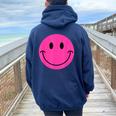 Pink Smile Face Cute Happy Peace Smiling Face Girls Women Oversized Hoodie Back Print Navy Blue