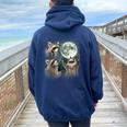 Raccoon 3 Racoons Howling At Moon Weird Cursed Women Oversized Hoodie Back Print Navy Blue