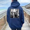 Raccoon & Bigfoot Selfie Women's Oversized Hoodie | Back Print Navy Blue