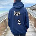 Raccoon Carton Oversized Hoodie | Casual Women's Sleeve Back Print Navy Blue