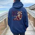 Raccoon Coffee Lover Women's Vintage Hoodie - Oversized & Back Print Navy Blue