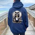 Raccoon Eating Instant Noodle Cup For Women Men Women Oversized Hoodie Back Print Navy Blue
