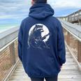 Raccoon Guitarist Moon Hoodie - Cozy Oversized Women's Wear Navy Blue
