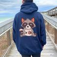 Raccoon Lovers Oversized Hoodie - Cozy Back Print for Adults Navy Blue