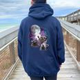 Raccoon Moon Howling Women's Oversized Hoodie | Back Print Design Navy Blue