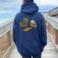 Raccoon & Opossum Pizza Street Cats Hoodie | Unisex Oversized Back Print Navy Blue