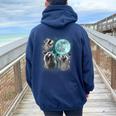Raccoon Shirt 3 Racoons Howling At Moon Weird Cursed Women Oversized Hoodie Back Print Navy Blue