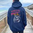 Raccoon Theme Women's Oversized Hoodie - Quirky Strawberry Design Navy Blue