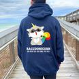 Racoonicorn Trash Panda Raccoon With Unicorn Horn Women Oversized Hoodie Back Print Navy Blue