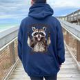 Retro Raccoon Feral Oversized Women's Hoodie | Summer Style Navy Blue