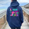 Roar I'm A Three Rex Birthday Girl Dinosaur Lover 3 Year Old Women Oversized Hoodie Back Print Navy Blue