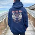 Rock And Roll Guitarraintage Rock Música Women Oversized Hoodie Back Print Navy Blue