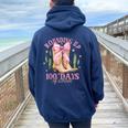 Rounding Up 100 Days Of School Pink Coquette Bow Teacher Women Oversized Hoodie Back Print Navy Blue