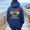 I Run A Tight Shipwreck Raccoon Captain Vintage Women Oversized Hoodie Back Print Navy Blue