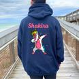 Shakira Nombre Personalizado Cumpleaños Dabbing Unicorn Queen Women Oversized Hoodie Back Print Navy Blue