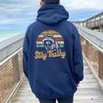 Stay Trashy Opossum & Raccoon Meme Women's Oversized Hoodie - Back Print Navy Blue