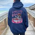 Strawberry Jam Graphic Women's Oversized Hoodie - Fun Raccoon Back Print Navy Blue