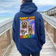 Tummy Ache Survivor Women's Raccoon Oversized Hoodie | Playful Back Print Navy Blue