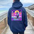 Vaporwave Raccoon Retrowave Synthwave Raccoon Meme Women Oversized Hoodie Back Print Navy Blue