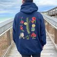 Vintage Botanicalintage Cactusintage Flower Botany Women Oversized Hoodie Back Print Navy Blue