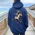 Vintage Cowboy Raccoon Hoodie - 90s Retro Western Style for Women Navy Blue