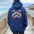 Watercolor Raccoon Hoodie - Modern Art Back Print Women’s Oversized Navy Blue