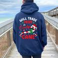 Will Trade Mom For Candy Cane Boys Girls Kids Christmas Women Oversized Hoodie Back Print Navy Blue